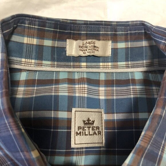 Peter Millar Mens Large Blue Plaid Long Sleeve Button Up Shirt Casual orWork. - Picture 5 of 8